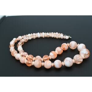 Vintage Peach Lucite Beaded Necklace Graduated Long Strand 25 Inch